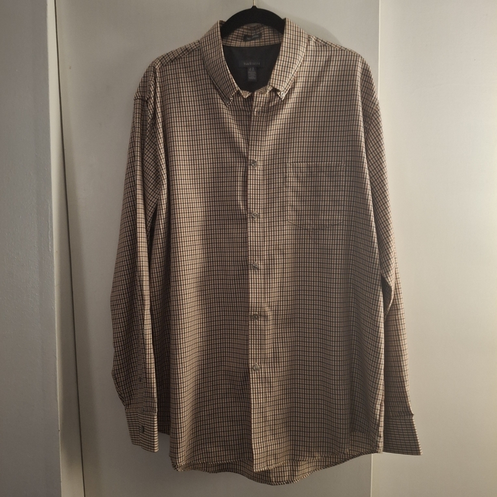 Van Heusen Men's Brown Checkered Long Sleeve Shirt
